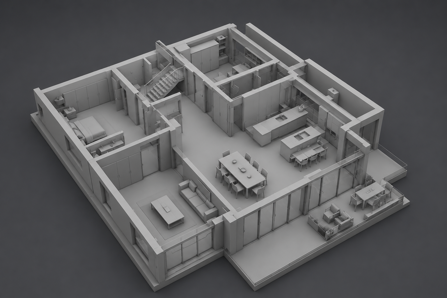 Maqueta 3D de la estructura de la vivienda