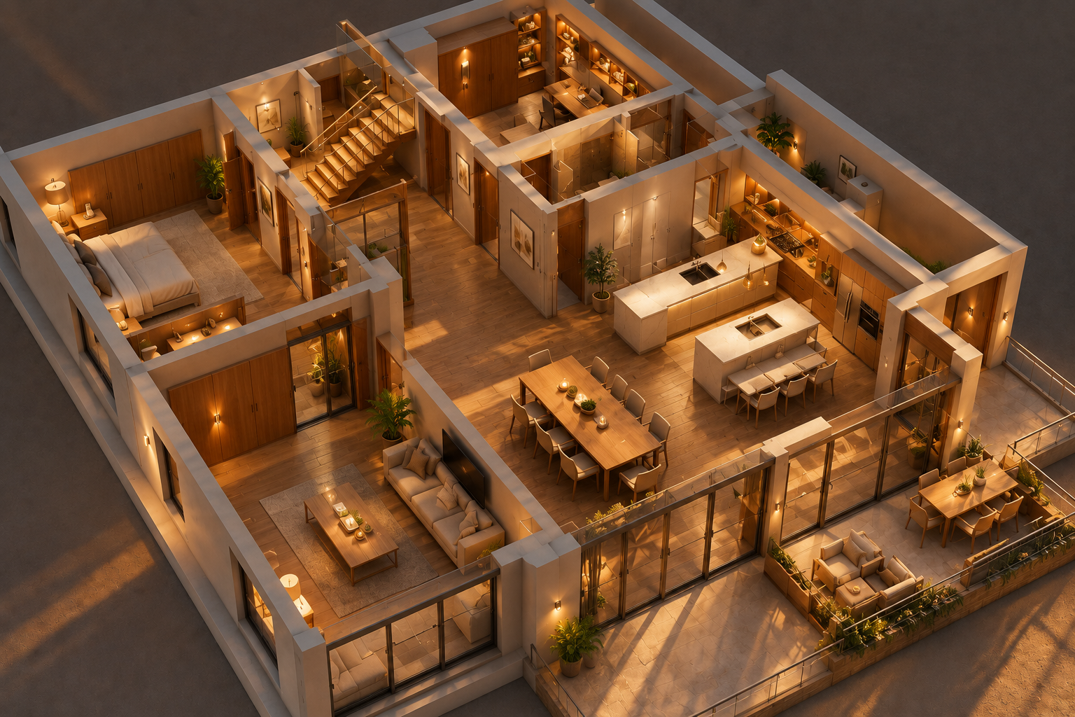 Vivienda terminada, fotorrealista y cálida