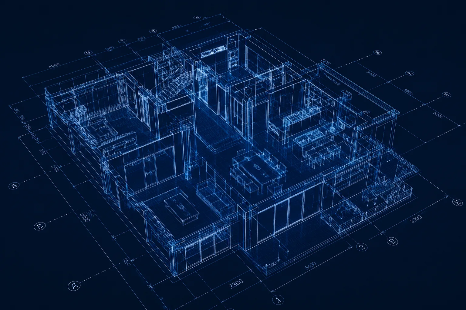 Plano arquitectónico 3D de una vivienda por RENOVA